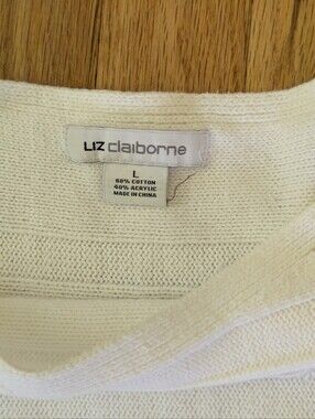White Liz Claiborne Sweater.  Dolman Sleeve. Cotton. Sz Large.